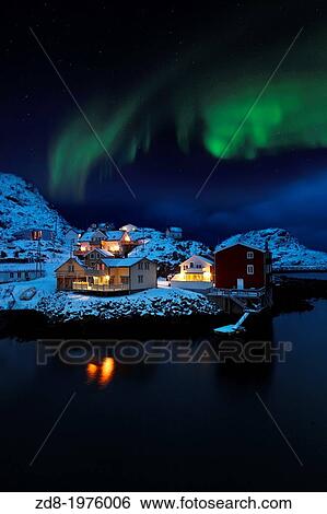 nothern light in nyksund. vesteralen island. View Large Photo Image Stock Photograph - nothern light in nyksund. vesteralen island.. Fotosearch