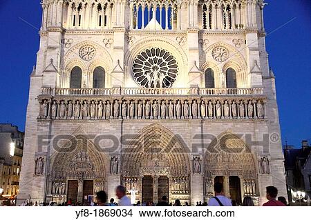 Picture - Notre Dame Cathedral at dusk, Paris, France. Fotosearch