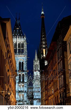 Notre Dame Cathedral in Rouen at night, Rouen, Upper Normandy, France, Europe. View Large Photo Image Stock Photograph - Notre Dame Cathedral in Rouen at night, Rouen, Upper Normandy, France, Europe.. Fotosearch
