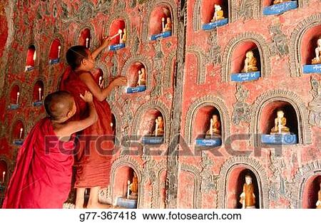 Novice monks in temple. Inle Lake. Shan State. Myanmar. View Large Photo Image Stock Photo - Novice monks in temple. Inle Lake. Shan State. Myanmar.. Fotosearch