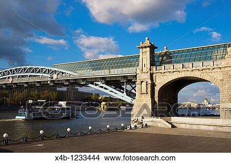Picture - Novoandreyevsky bridge at Gorky Park central Moscow Russia Europe. Fotosearch