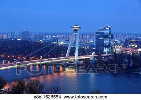 Novy Most bridge over the Danube river, Bratislava, Slovakia View Large Photo Image Picture - Novy Most bridge over the Danube river, Bratislava, Slovakia. Fotosearch