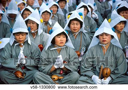 NUNS IN PRAYER, BUDDHA? S BIRTHDAY FESTIVAL, YOIDO SQUARE, SEOUL, KOREA. View Large Photo Image Stock Image - NUNS IN PRAYER, BUDDHA? S BIRTHDAY FESTIVAL, YOIDO SQUARE, SEOUL, KOREA.. Fotosearch