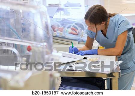 Stock Photo - Nurse care, Neonate Intensive care Unit, Donostia Hospital, San Sebastian, Donostia, Gipuzkoa, Basque Country, Spain. Fotosearch