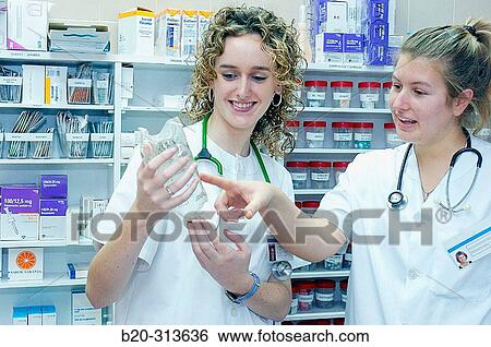 Nurse students at chemist of hospital View Large Photo Image Stock Photograph - Nurse students at chemist of hospital. Fotosearch