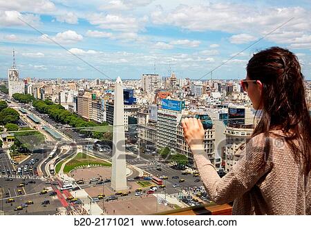 Stock Image - Obelisco. Avenida 9 de Julio. Buenos Aires. Argentina.. Fotosearch