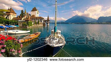 Oberhoffen Castle Lake Thun Bernese Oberland Switzerland View Large Photo Image Stock Photograph - Oberhoffen Castle Lake Thun Bernese Oberland Switzerland. Fotosearch