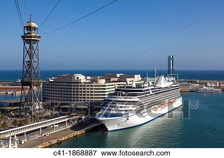 Stock Photo - Ocean cruiser at port Barcelona Spain. Fotosearch