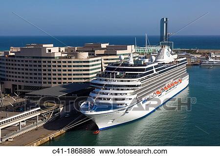 Ocean cruiser at port Barcelona Spain View Large Photo Image Stock Photograph - Ocean cruiser at port Barcelona Spain. Fotosearch