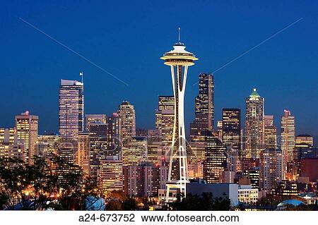 Stock Image - Oct. 2007. USA. Washington State. Seattle City. Space Needle and down town Seattle. Fotosearch