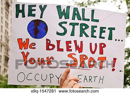 Stock Image - October 01, 2011, Downtown Manhattan, Wall Street financial area vicinity, Occupy Wall Street is an ongoing series of demonstrations in New York City, protesting against social and economic inequality. Fotosearch