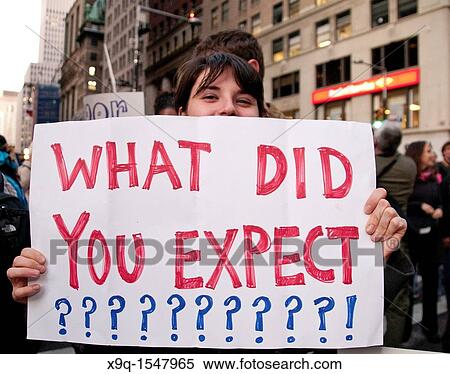 Stock Photography - October 05, 2011, Downtown Manhattan, Wall Street financial area vicinity, Occupy Wall Street is an ongoing series of demonstrations in New York City, protesting against social and economic inequality. Fotosearch