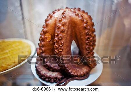 Octopus in restaurant, Santiago de Compostela. La Corua province, Galicia, Spain, 2008 View Large Photo Image Stock Photo - Octopus in restaurant, Santiago de Compostela. La Corua province, Galicia, Spain, 2008. Fotosearch