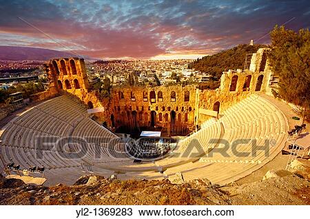 Odeon of Herodes Atticus, amphitheater on the slopes of the Acropolis, Athens Greece View Large Photo Image Stock Image - Odeon of Herodes Atticus, amphitheater on the slopes of the Acropolis, Athens Greece. Fotosearch