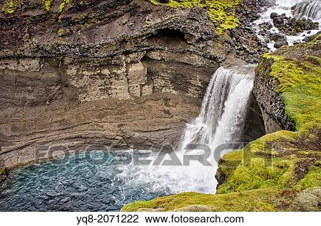 Stock Image - Ofaerufoss Waterfall, Eldgja, Iceland. Fotosearch