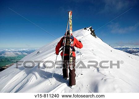 Off-piste skier climbing snow covered mountain with telemark skies View Large Photo Image Stock Image - Off-piste skier climbing snow covered mountain with telemark skies. Fotosearch