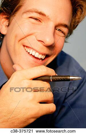 Stock Image - office man with pen. Fotosearch