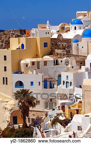 Stock Image - oia Ia Santorini Town- Greek Cyclades islands. Fotosearch