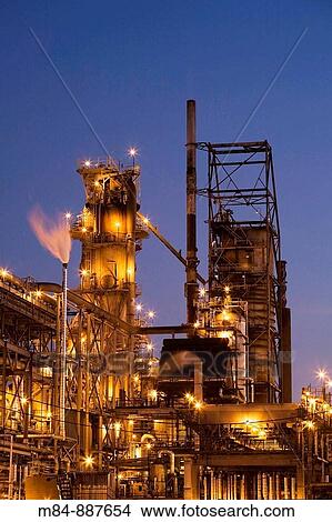 Oil Refinery at dusk, Montreal east, Quebec, Canada View Large Photo Image Picture - Oil Refinery at dusk, Montreal east, Quebec, Canada. Fotosearch