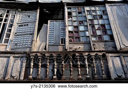 Stock Photograph - old balcony in the city of Vigan in the province of Ilocos Sur in Luzon island Philippines, South East Asia.. Fotosearch