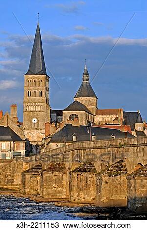 Old Bridge and Our Lady Church, La Charite-sur-Loire, Nievre department, Burgundy region, France, Europe. View Large Photo Image Stock Image - Old Bridge and Our Lady Church, La Charite-sur-Loire, Nievre department, Burgundy region, France, Europe.. Fotosearch