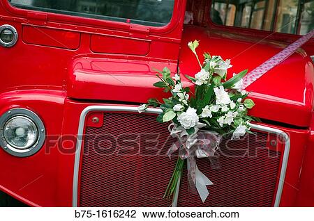 Stock Image - Old Bus, Routemaster, decorated for a wedding, London, England. Fotosearch