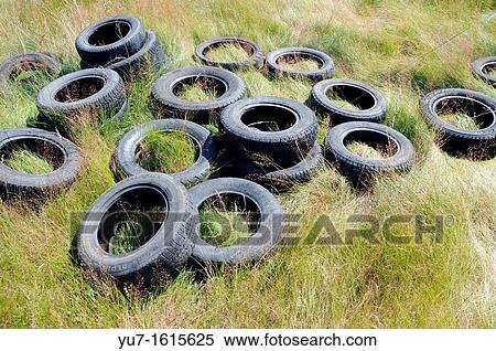Old car tires on a green mead in Poland, Mazovia region View Large Photo Image Stock Photography - Old car tires on a green mead in Poland, Mazovia region. Fotosearch