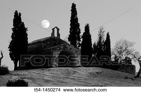 Old Chapel in South France in a Fullmoon night View Large Photo Image Picture - Old Chapel in South France in a Fullmoon night. Fotosearch
