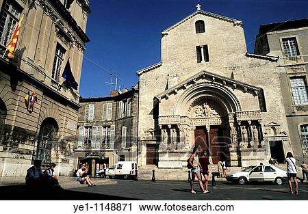 Old church and buildings in the town square in Arles, Bouches-du-Rhone, France. View Large Photo Image Stock Image - Old church and buildings in the town square in Arles, Bouches-du-Rhone, France.. Fotosearch