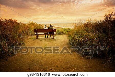 old couple on bench overlooking ocean View Large Photo Image Stock Photograph - old couple on bench overlooking ocean. Fotosearch