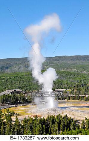 Stock Photo - Old Faithful Geyser Eruption Yellowstone National Park Wyoming, WY. Fotosearch