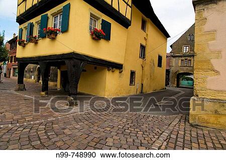 Old framework house, cobblestone, medieval townscape, Rouffach, Alsace, France View Large Photo Image Stock Image - Old framework house, cobblestone, medieval townscape, Rouffach, Alsace, France. Fotosearch