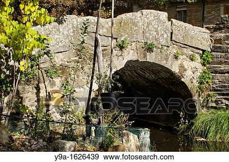 Stock Photo - Old litle bridge at Riomanzanas, Aliste, Zamora, Castilla y Leon, Spain. Fotosearch