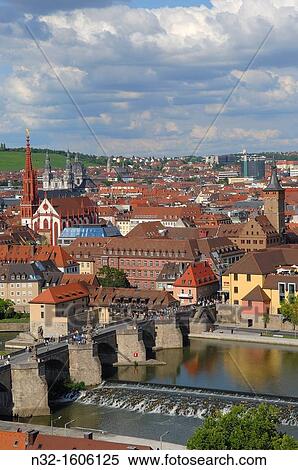 Stock Photography - Old Main Bridge, view of W? rzburg from Marienberg Castle, UNESCO World Heritage Site, Romantische Strasse (Romantic Road), Franconia, Bavaria, Germany, Europe. Fotosearch