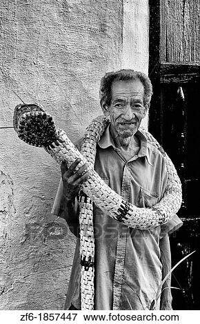 Old man with his straw snake on streets of old village of Trinidad Cuba View Large Photo Image Stock Photo - Old man with his straw snake on streets of old village of Trinidad Cuba. Fotosearch