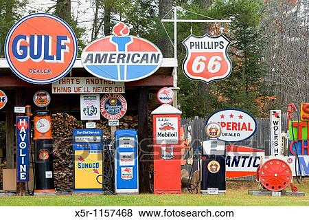 Stock Photo - old petrol pumps, New Hampshire, USA. Fotosearch