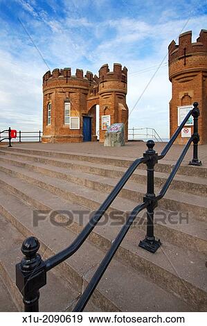 Stock Photo - Old Pier Towers at Steps at Withernsea East Riding of Yorkshire England.. Fotosearch