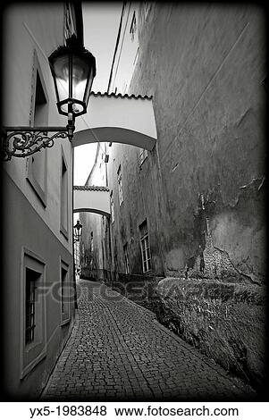 Old Prague street with a gas lamp. View Large Photo Image Stock Photo - Old Prague street with a gas lamp.. Fotosearch