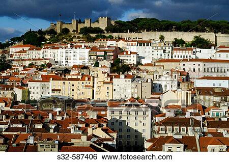 Old town and Castelo de S? o Jorge in background, Lisbon. Portugal View Large Photo Image Stock Photograph - Old town and Castelo de S? o Jorge in background, Lisbon. Portugal. Fotosearch