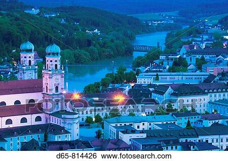 Old Town and Dom St. Stephan from Veste Oberhaus castle, Passau, Bavaria, Germany View Large Photo Image Stock Photograph - Old Town and Dom St. Stephan from Veste Oberhaus castle, Passau, Bavaria, Germany. Fotosearch