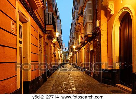 Old town of Cadiz by night, Cadiz, Andalusia, Spain. View Large Photo Image Picture - Old town of Cadiz by night, Cadiz, Andalusia, Spain.. Fotosearch