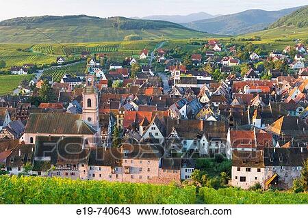 Old wine town of Riquewihr & vineyard, Alsace, France View Large Photo Image Stock Image - Old wine town of Riquewihr & vineyard, Alsace, France. Fotosearch
