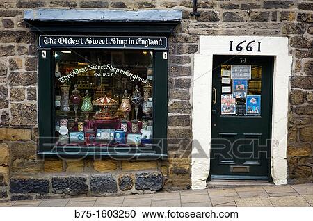 Stock Image - oldest sweet shop in England, Pateley Bridge. Fotosearch