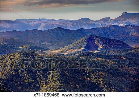 On balloon over Garrotxa Natural Park, at right Croscat volcano, Girona province Catalonia Spain View Large Photo Image Stock Photo - On balloon over Garrotxa Natural Park, at right Croscat volcano, Girona province Catalonia Spain. Fotosearch