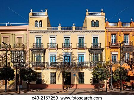 Stock Photo - One of the fine Andalusian style residences in the San Fernando Street. Seville, Seville province, Andalusia, Spain.. Fotosearch