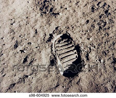 One of the first steps taken on the Moon, this is an image of Buzz Aldrin's bootprint from the Apollo 11 mission. Neil Armstrong and Buzz Aldrin walked on the Moon on July 20, 1969 (photo: NASA) View Large Photo Image Stock Photography - One of the first steps taken on the Moon, this is an image of Buzz Aldrin's bootprint from the Apollo 11 mission. Neil Armstrong and Buzz Aldrin walked on the Moon on July 20, 1969 (photo: NASA). Fotosearch