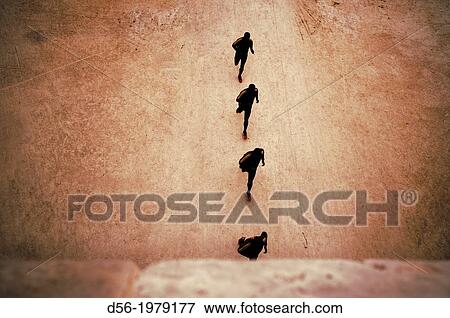 Stock Photo - One runner four times in the same image, Old river bed Turia, Valencia, Spain. Fotosearch