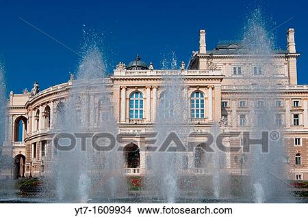 Opera House with fountains in the city of Odessa, Ukraine View Large Photo Image Picture - Opera House with fountains in the city of Odessa, Ukraine. Fotosearch