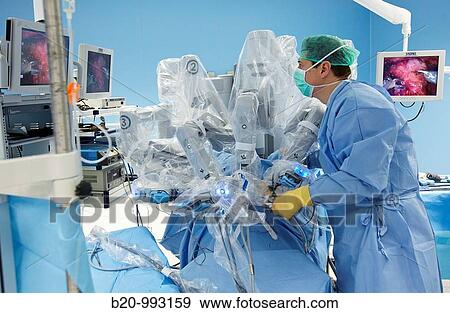 Stock Photo - Operating room, prostate cancer robotic surgery, Da Vinci surgical robot, urology. Hospital Policlinica Gipuzkoa, San Sebastian, Donostia, Euskadi, Spain. Fotosearch