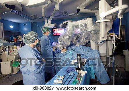 Stock Photo - Operating room, prostate cancer robotic surgery, Da Vinci surgical robot, urology. Hospital Policlinica Gipuzkoa, San Sebastian, Donostia, Euskadi, Spain. Fotosearch